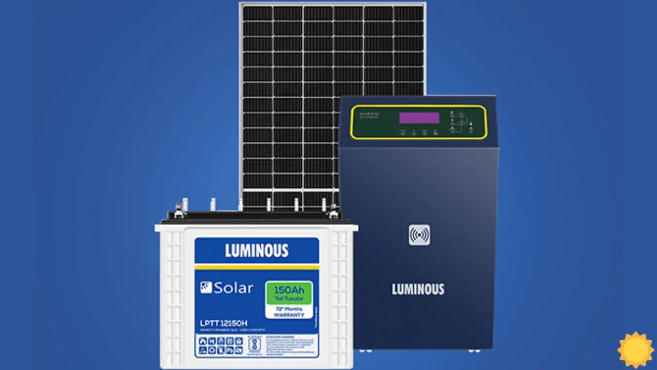 Luminous solar inverter in blue colour.